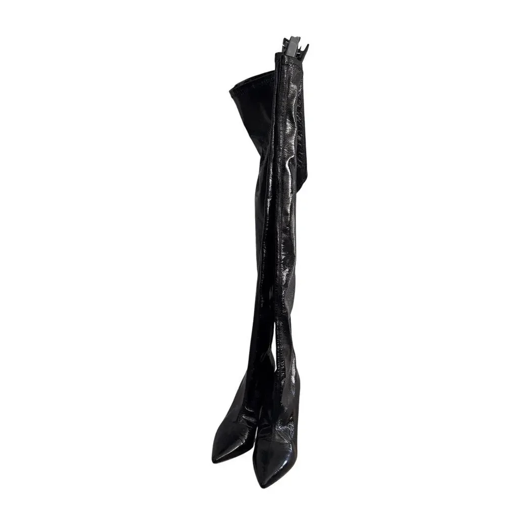 Marciano Guess Black Patent Over the Knee Stiletto Boot Size 38 US  Mob Wife